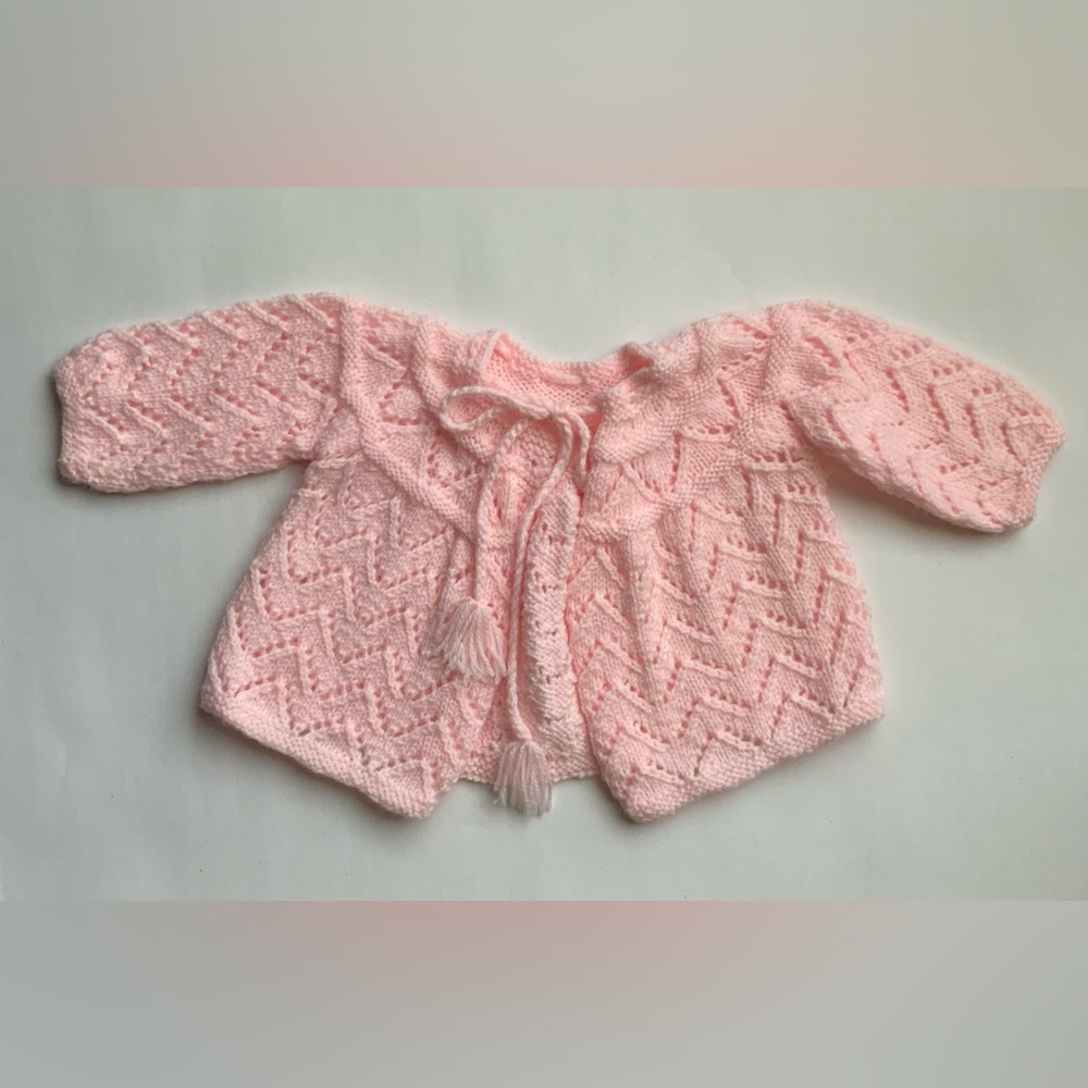 Vintage Hand-Knit Baby Cardigan in Soft Pink